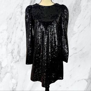 AQUA Black Sequined Mini Party Cocktail Dress